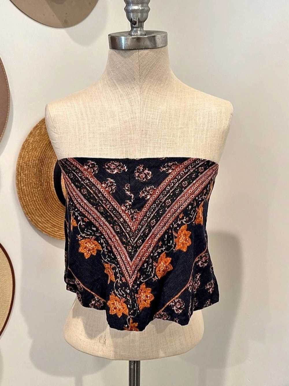 Free People Bandana Bandeau Crop Top Black & Orange